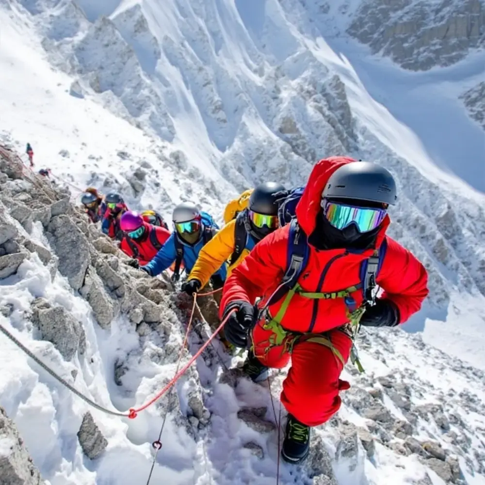 Sherpa model mountain climber with help