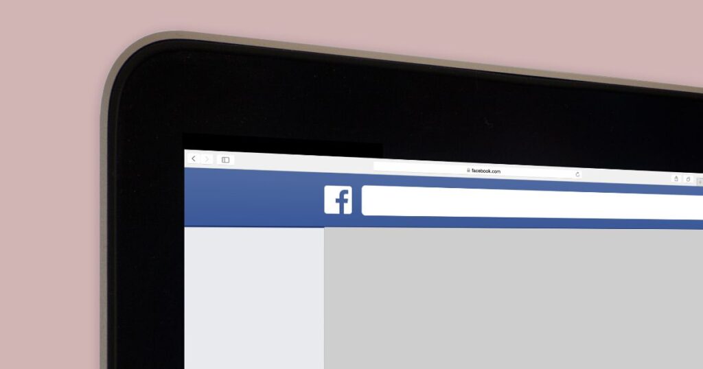 Closeup of the top left corner of a laptop, tablet, or iPad showing a browser window with the Facebook icon in the header.
